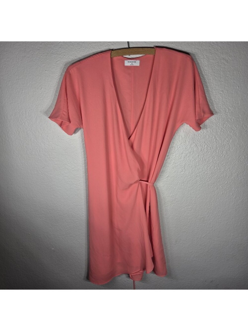 Babaton Aritzia Coral Pink Wrap Mini Dress XS Dolman Short Sleeves V-Neck